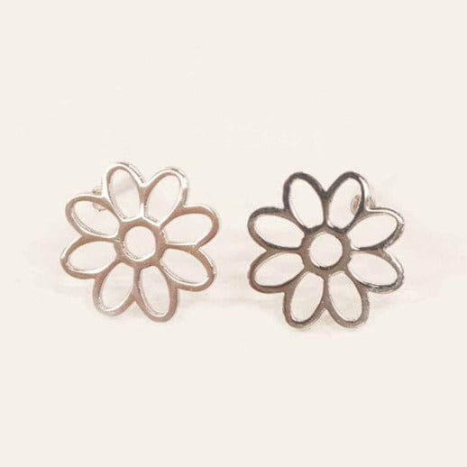 Lilac and Rose Daisy Outline Stud Earrings in Gold or Silver