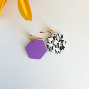 Lilac and Rose Earrings Animal Print Hexagon Earrings