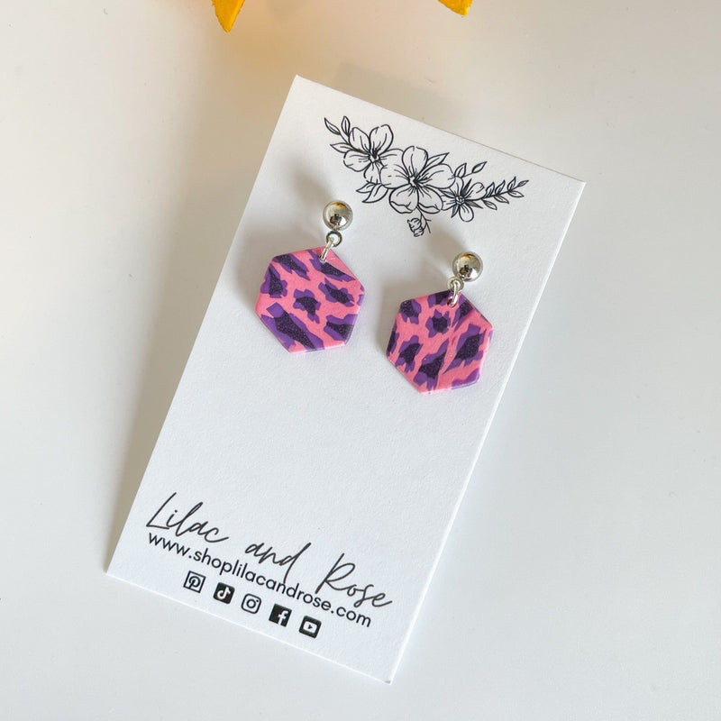 Lilac and Rose Earrings Lilac and Rose Animal Print Hexagon Earrings