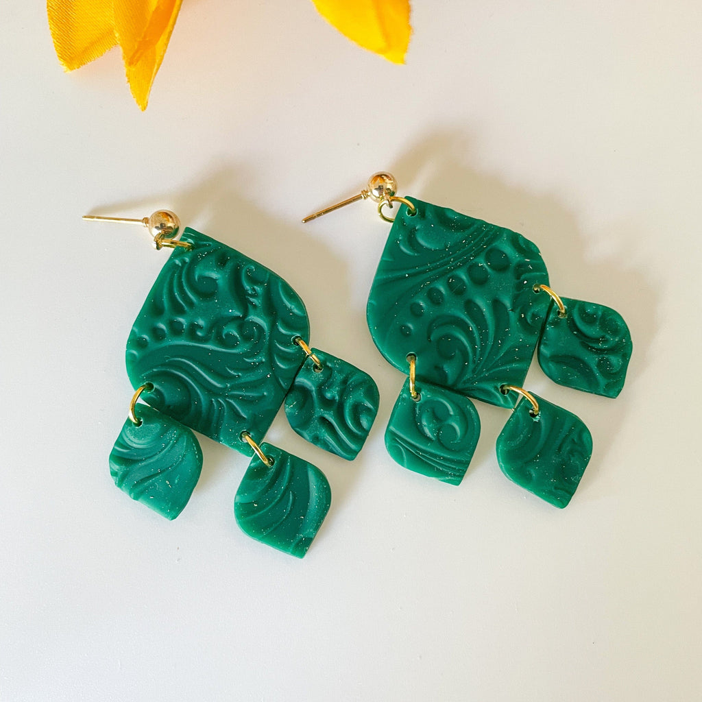 Lilac and Rose Forest Green Textured Elizabeth Earrings
