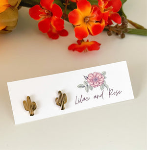 Lilac and Rose Gold Cactus Stud Earrings