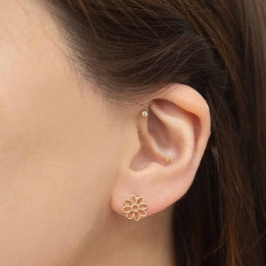 Lilac and Rose Gold / OS Daisy Outline Stud Earrings in Gold or Silver