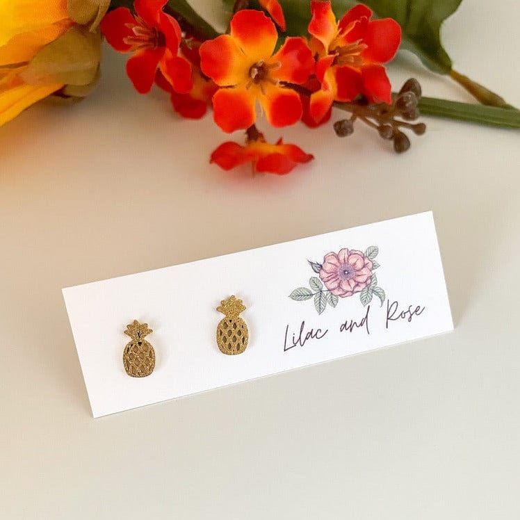 Lilac and Rose Gold Pineapple Stud Earrings