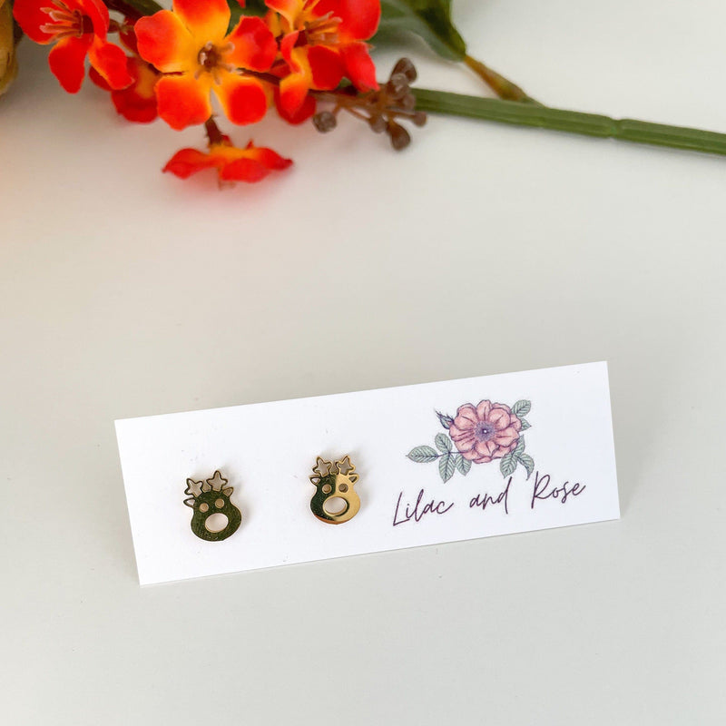 Lilac and Rose Gold Reindeer Stud Earrings