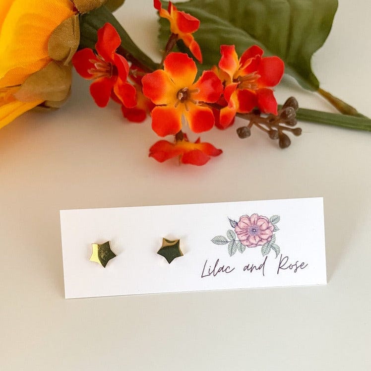 Lilac and Rose Gold Star Stud Earrings