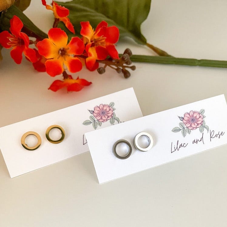 Lilac and Rose Hollow Circle Stud Earrings