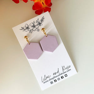 Lilac and Rose Light Purple Black Hexagon Earrings