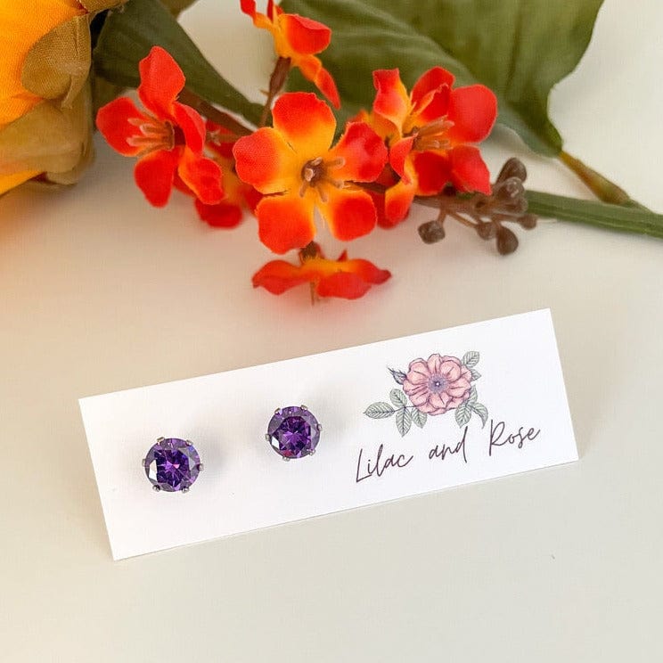 Lilac and Rose Purple CZ (8mm) / Purple Stud Earrings in Purple