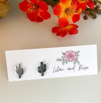 Lilac and Rose Silver Cactus Stud Earrings