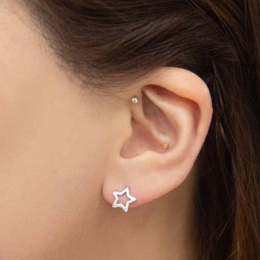 Lilac and Rose Silver / OS Star Outline Stud Earrings in Gold or Silver