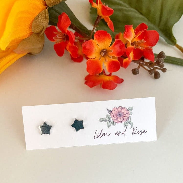 Lilac and Rose Silver Star Stud Earrings