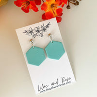 Lilac and Rose Teal Black Hexagon Earrings