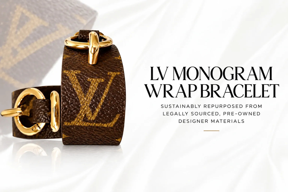 Handcrafted LV monogram wrap bracelet with gold-tone hardware, made from legally sourced, pre-owned designer materials.