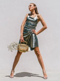 M.USE Women's Dress L / Green Tea M.USE Florida Minimal Satin Slip Dress