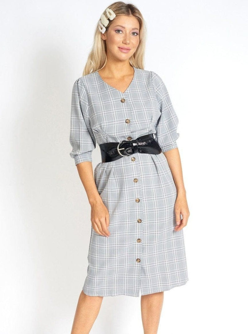 M.USE Women's Dress M / Heather Grey M.USE Too Cute for Office Modest Plaid Dress