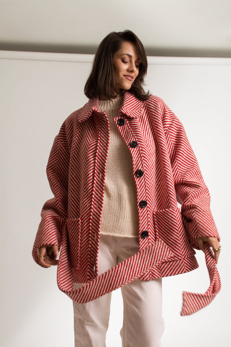 Milena Coats & Jackets EU36/US4 / Red Herringbone Pattern The Olivia Coat