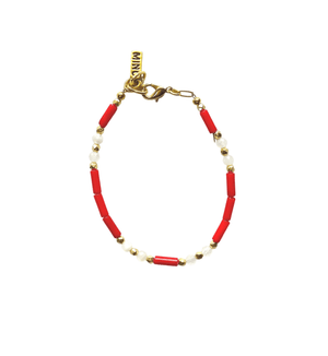 MINU Jewels Bracelet Gold Ammon 7-8" Red Coral and Moonstone Bracelet with Gold or Silver Accents | MINU