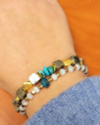 MINU Jewels Bracelet Pyra Turquoise Bracelet In Gold Pyrite Cubes & Nuggets