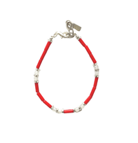 MINU Jewels Bracelet Silver Ammon 7-8" Red Coral and Moonstone Bracelet with Gold or Silver Accents | MINU