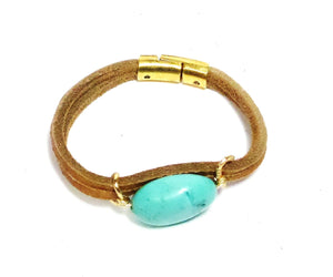 MINU Jewels Bracelet Turquoise Hania Leather Bracelet with Turquoise & Gold Plated Accents | MINU