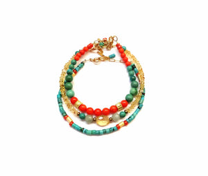 MINU Jewels Bracelets 3 Stack / OS MINU Jewels Boho Stacking Bracelets in Coral, Turquoise, Yellow Onyx, Citrine, & Amazonite with Gold-Plated Accent