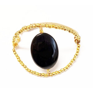 MINU Jewels Bracelets Black Onyx Sunera Gold Plated Bracelet in Turquoise, Chalcedony, or Black Onyx