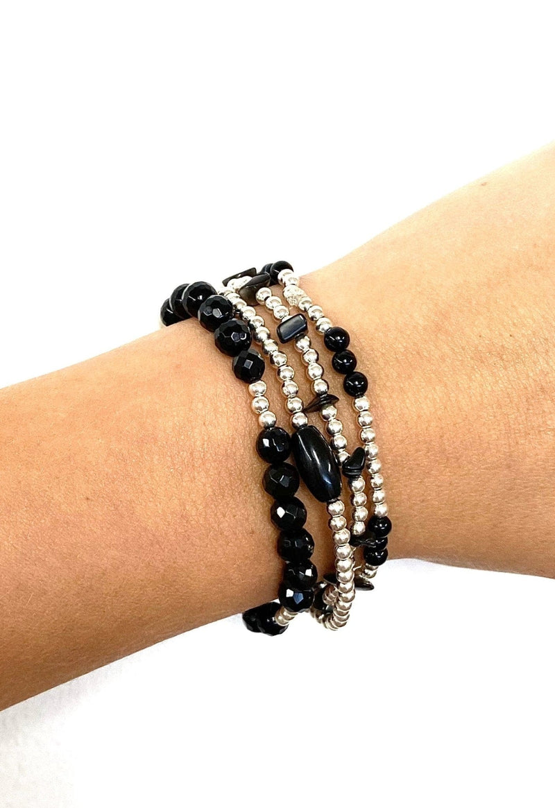 MINU Jewels Bracelets Default Title / OS MINU Jewels Black Silver Bracelets - Set of 4 in Black Onyx and Silver Plated Accents