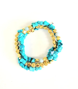 MINU Jewels Bracelets Rava Stretchy 7.5" Bracelets in Turquoise & Amazonite with Gold Accents