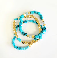 MINU Jewels Bracelets Rava Stretchy 7.5" Bracelets in Turquoise & Amazonite with Gold Accents