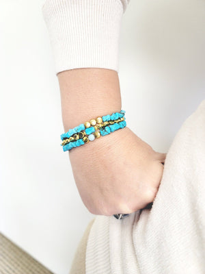 MINU Jewels Bracelets Rava Stretchy 7.5" Bracelets in Turquoise & Amazonite with Gold Accents