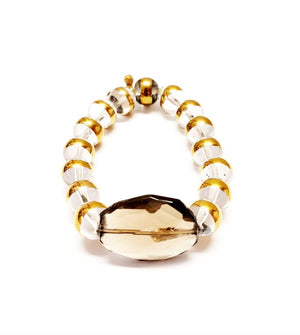 MINU Jewels Bracelets Smoke/Gold Citrello Stretch Statement Bracelet In Smoky Quartz With Gold Accent Beads