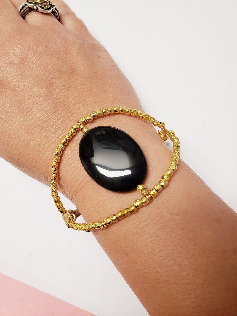 MINU Jewels Bracelets Sunera Gold Plated Bracelet in Turquoise, Chalcedony, or Black Onyx