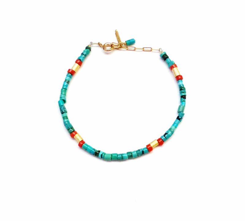 MINU Jewels Bracelets Turquoise Heishi / OS MINU Jewels Boho Stacking Bracelets in Coral, Turquoise, Yellow Onyx, Citrine, & Amazonite with Gold-Plated Accent