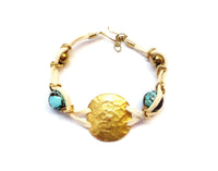MINU Jewels Bracelets Turquoise Suede Hammered Gold Plated Disc Bracelet