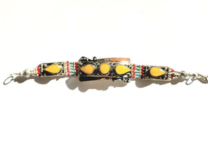 MINU Jewels Bracelets Yellow Jade Nebi Silver Plated Semi Cuff Bracelet in Turquoise, Lapis, or Yellow Jade