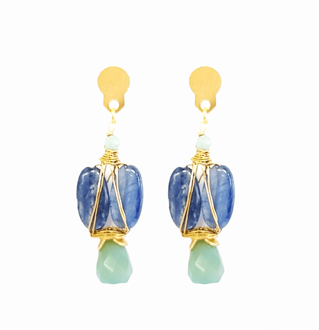 MINU Jewels Earrings 1.5" Azraq Chandies in Kyanite with Blue Chalcedony | MINU