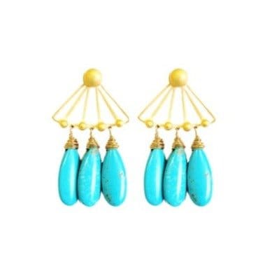 MINU Jewels Earrings 1.5" Sena 18KT Gold Plated Triangle Shape Earrings with Turquoise | MINU
