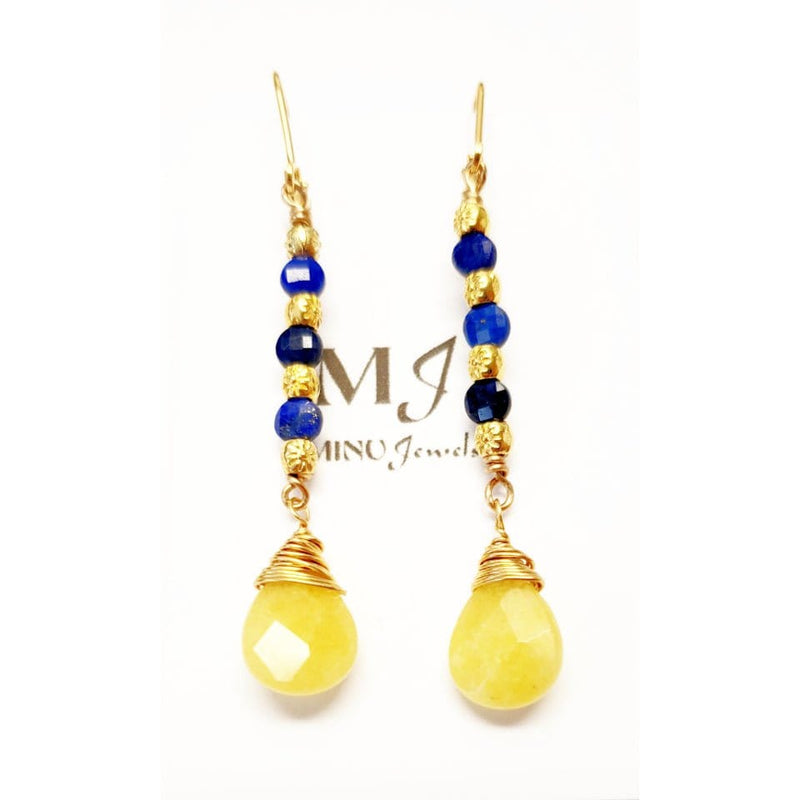 MINU Jewels Earrings Blue/Yellow/Gold Lapis & Yellow Jade 2" Drop Earrings