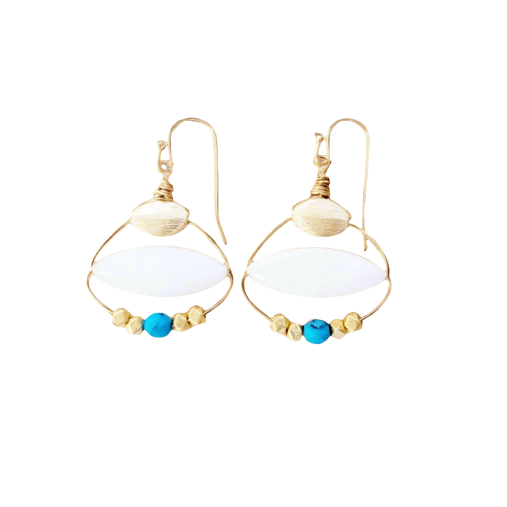 MINU Jewels Earrings Cocca 1.5" Mother of Pearl, Turquoise, and Gold Earrings | MINU