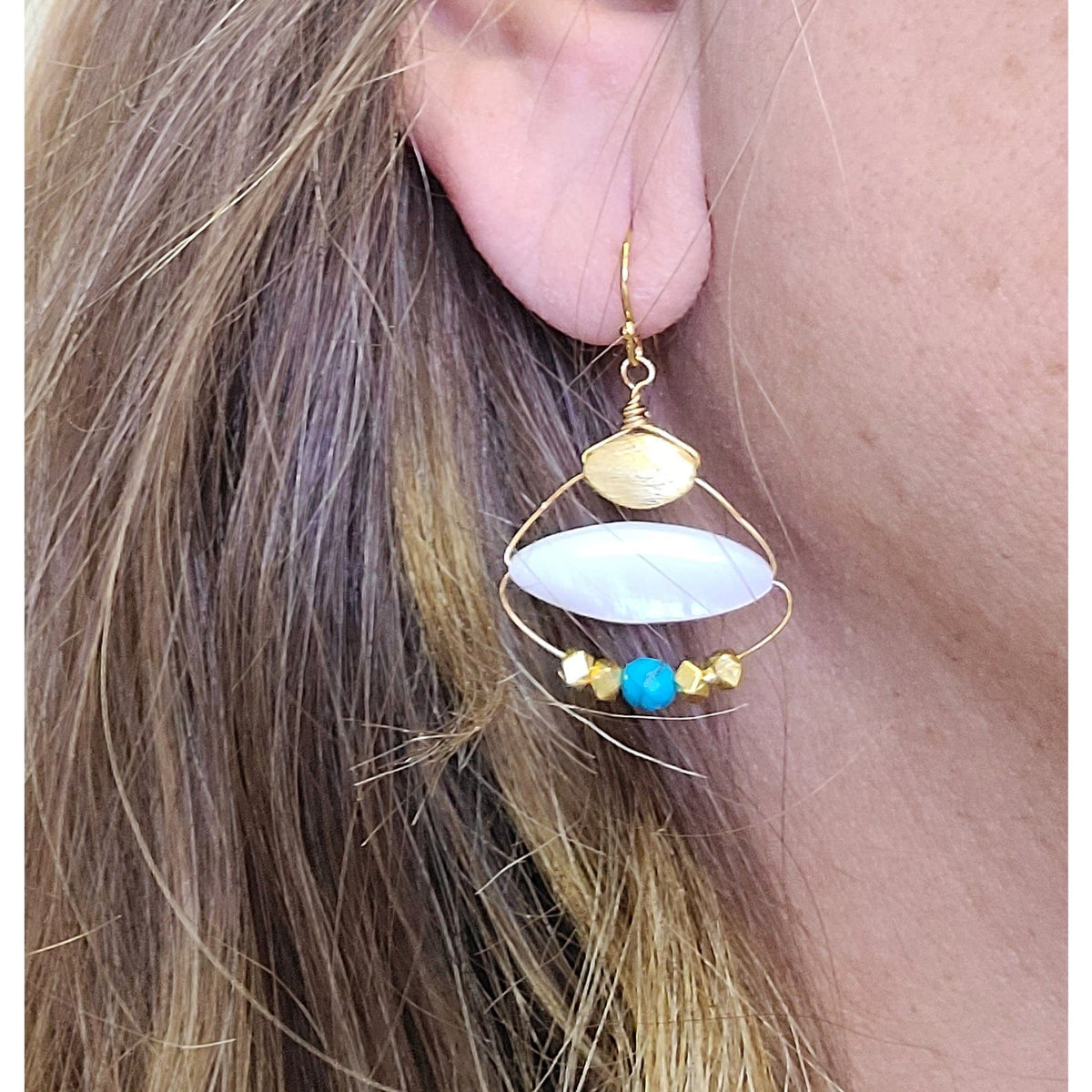 MINU Jewels Earrings Cocca 1.5" Mother of Pearl, Turquoise, and Gold Earrings | MINU
