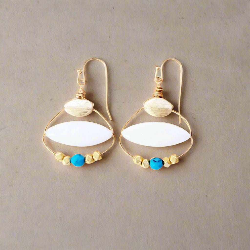 MINU Jewels Earrings Cocca 1.5" Mother of Pearl, Turquoise, and Gold Earrings | MINU