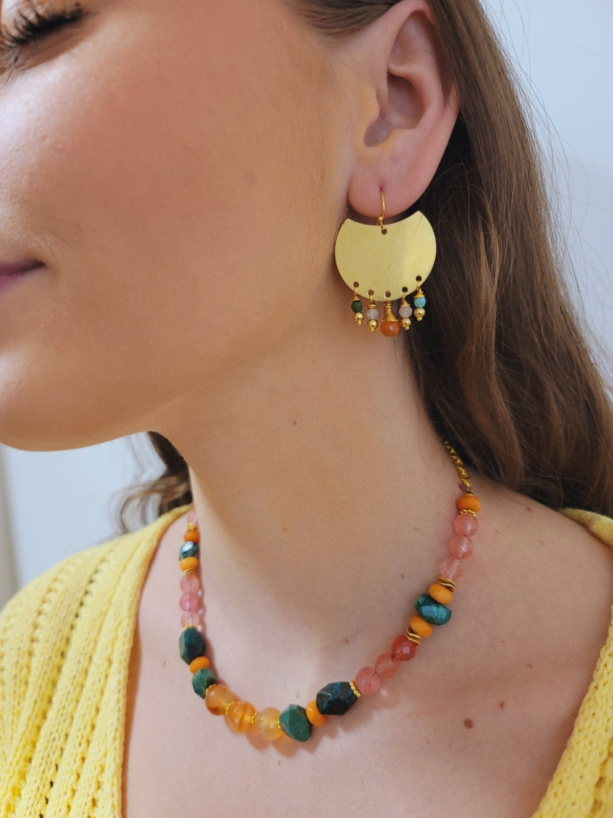 MINU Jewels Earrings Default Title / OS MINU Jewels Craise 1.5" Earrings in Carnelian, Turquoise, & White Agate with Gold