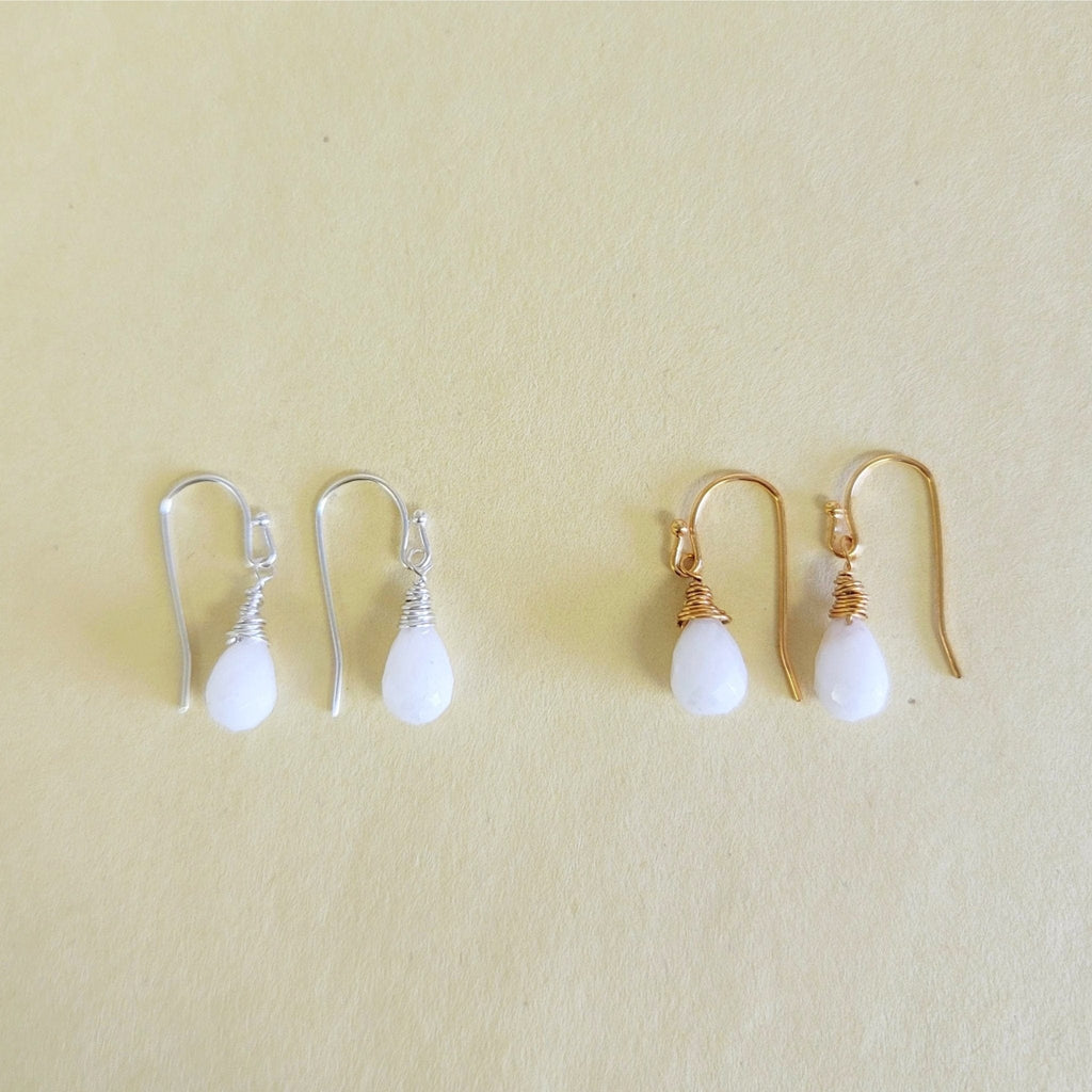 MINU Jewels Earrings Faceted White Moonstone Earrings on 1" French Wire in Silver or Gold | MINU