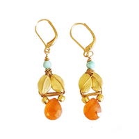MINU Jewels Earrings Ferro 1.25" Gold Plated Chandies with Faceted Carnelian | MINU