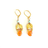 MINU Jewels Earrings Ferro 1.25" Gold Plated Chandies with Faceted Carnelian | MINU