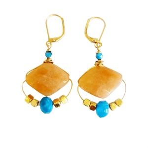 MINU Jewels Earrings Firus 1.5" Gold Plated Earrings in Faceted Peach Aventurine and Apatite | MINU