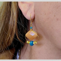 MINU Jewels Earrings Firus 1.5" Gold Plated Earrings in Faceted Peach Aventurine and Apatite | MINU