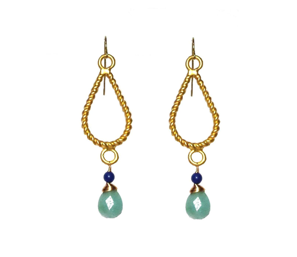 MINU Jewels Earrings Gold/Blue SOPHIE 2 Gold Plated 1.5" Chandies With Amazonite & Lapis EARRING