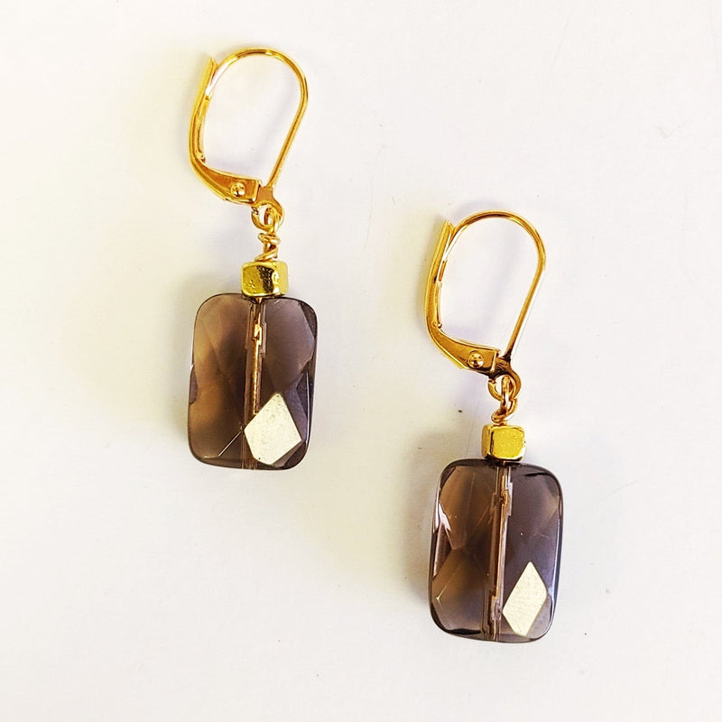 MINU Jewels Earrings Gold Faceted Smokey Quartz Earrings