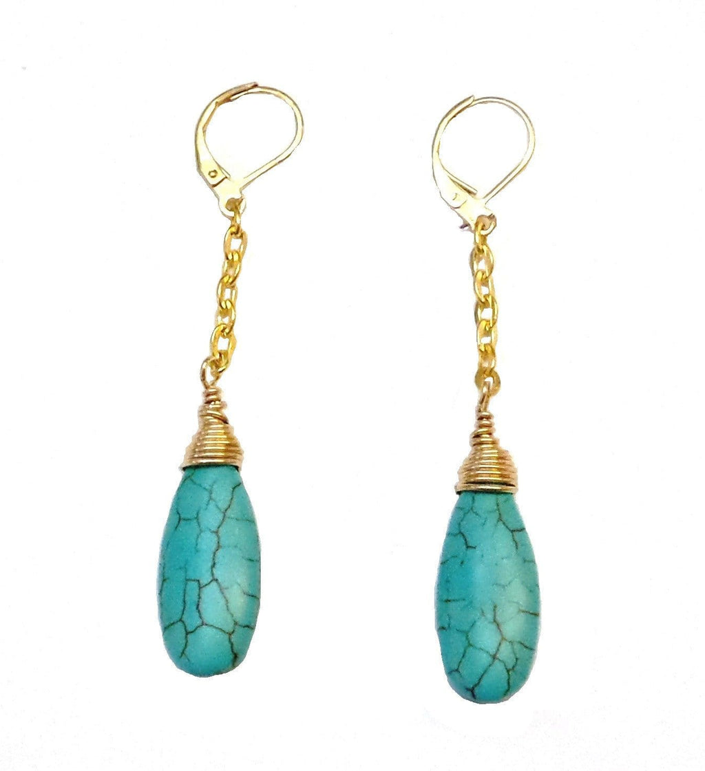 MINU Jewels Earrings Gold Turquoise Long Drop - Gold or Silver